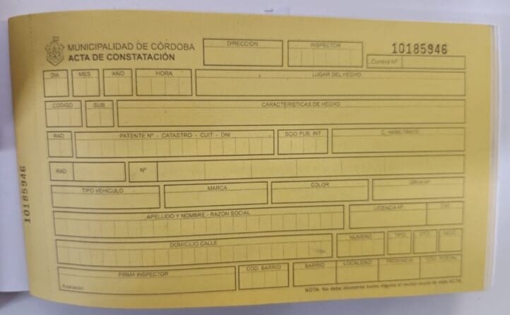 Acta de constatación de la Municipalidad de Córdoba