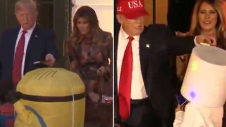 VIDEO: Trump repite en Halloween su momento viral del niño con el dulce en la cabeza