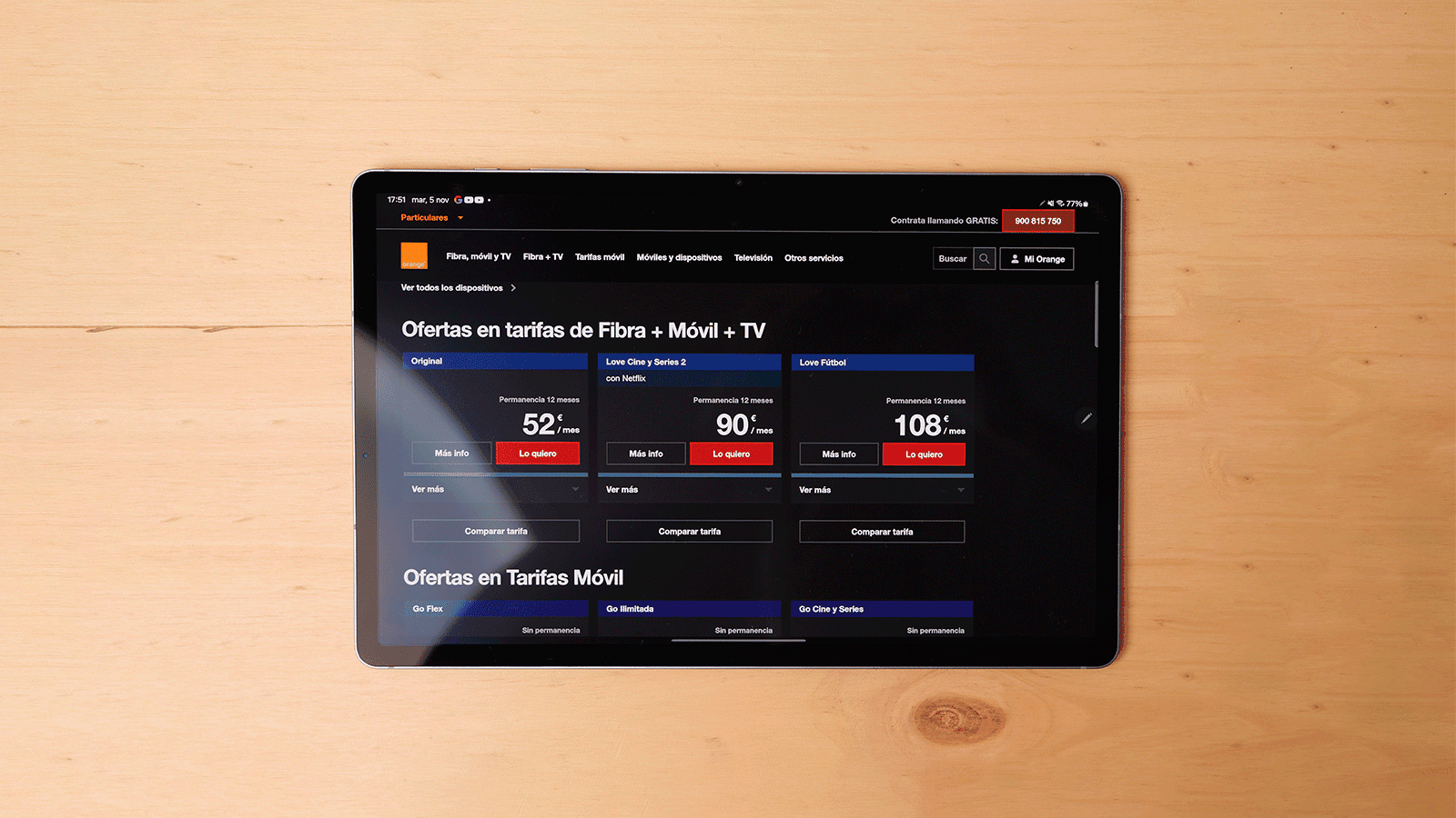 Oferta en la web de Orange