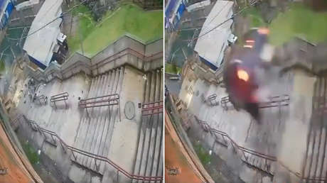 VIDEO IMPACTANTE: Auto sale volando por unas escaleras tras perder el control