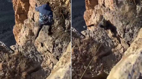 La inesperada reacción de una alpinista ante la caída de su pareja por un barranco (VIDEO)
