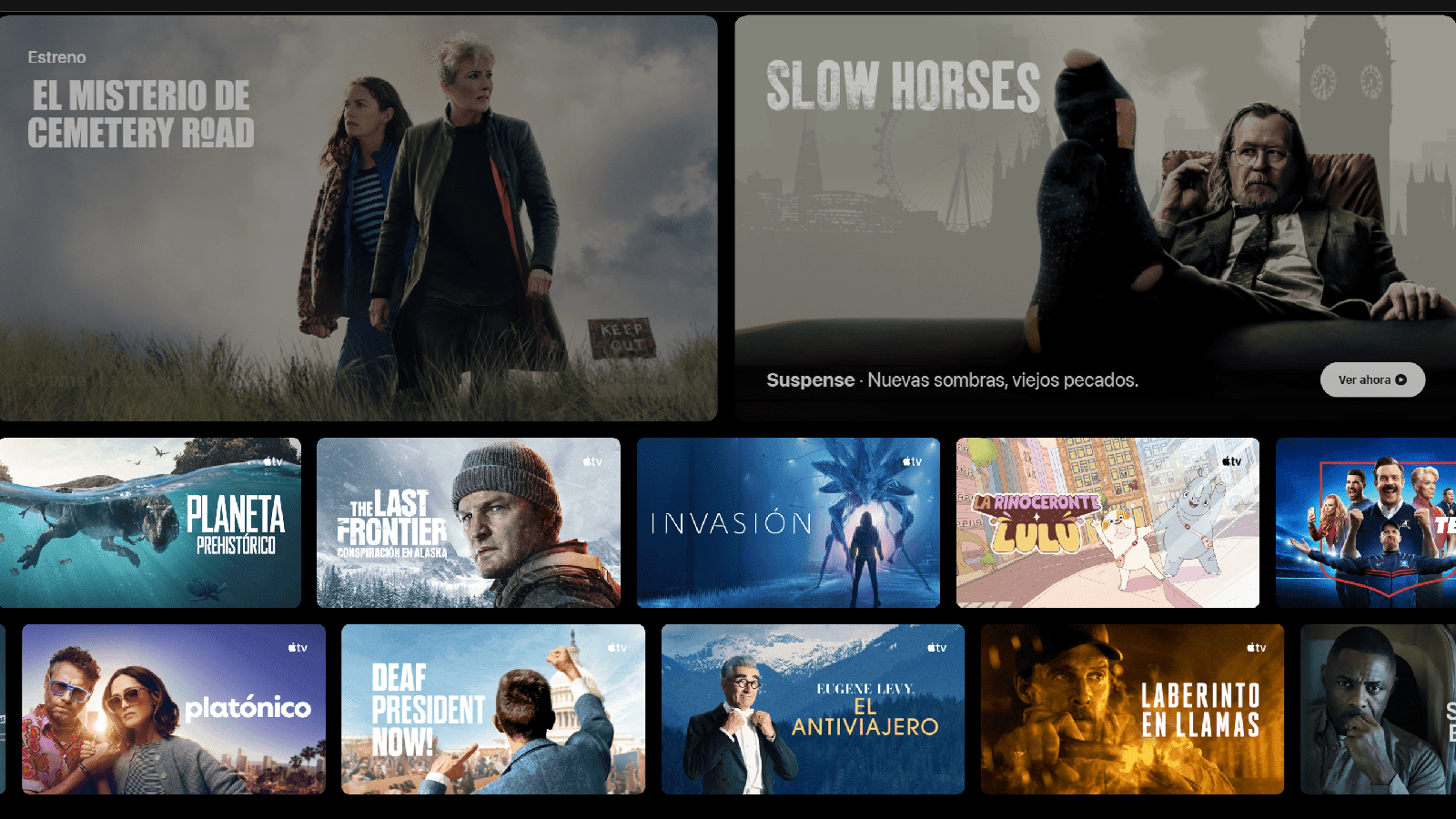 Interfaz de la app de Apple TV en un móvil con la página de inicio