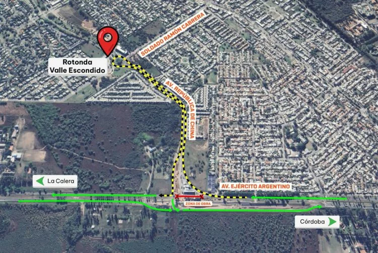 Desvío de tránsito en la avenida Ejército Argentino por desmontaje de estructura en Valle Escondido