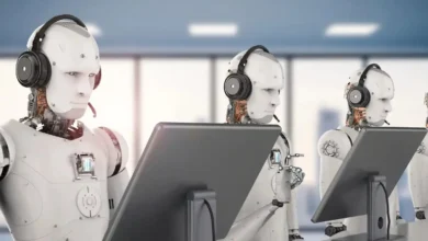 Imagen de un robot de inteligencia artificial en un entorno de trabajo