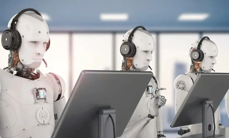 Imagen de un robot de inteligencia artificial en un entorno de trabajo