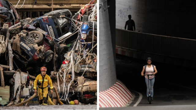 Imagen de un túnel bloqueado por escombros y vehículos después de la DANA en Valencia