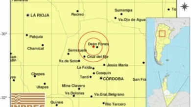 Mapa de la provincia de Córdoba con los epicentros de los sismos