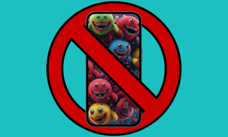 Imagen de un teléfono móvil con un icono de antivirus