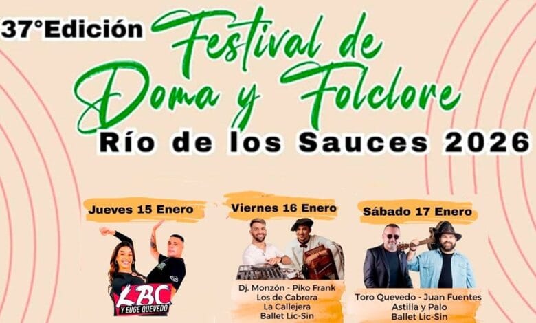 Imagen de un jinete en plena jineteada durante el Festival de Doma y Folklore en Río de los Sauces