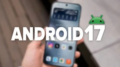 Imagen de un teléfono Android con la pantalla de inicio de Android 17