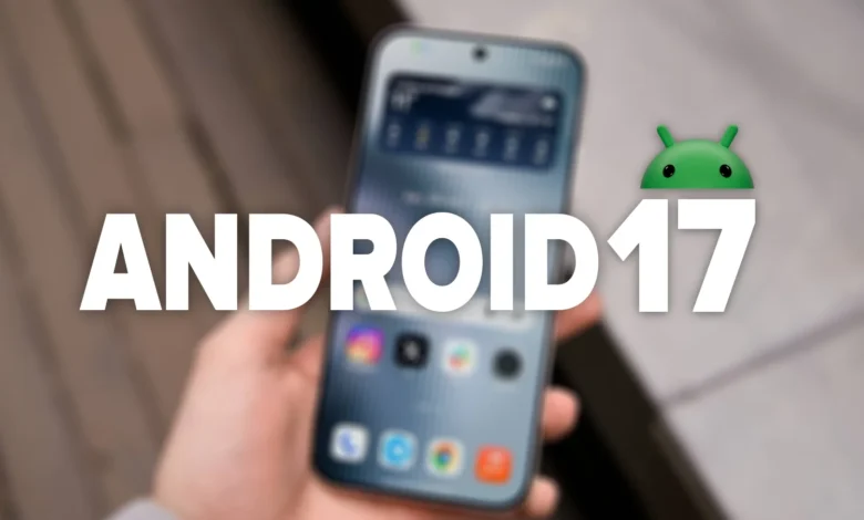 Imagen de un teléfono Android con la pantalla de inicio de Android 17