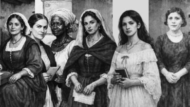 Imagen de una mujer sonriente con un fondo de flores y colores vibrantes