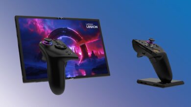 Imagen de la Legion Go Fold Concept, la consola portátil conceptual de Lenovo con pantalla plegable