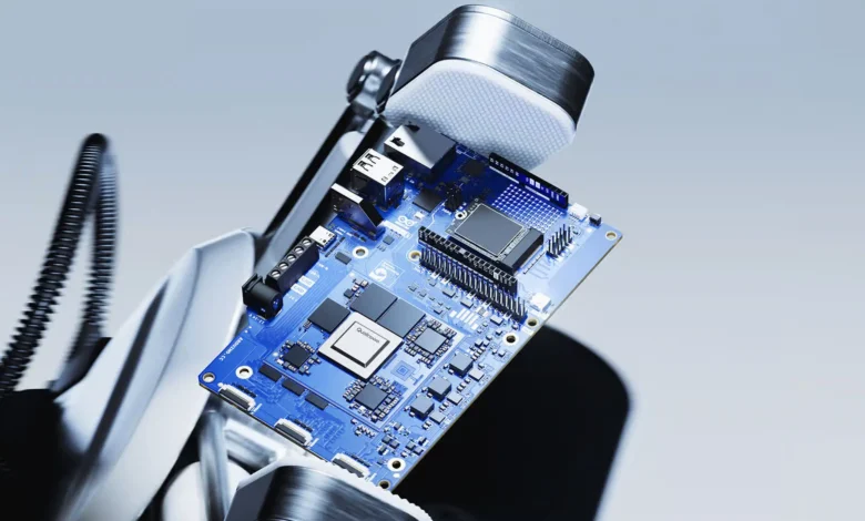 Imagen de la placa Arduino Ventuno Q con conectores y componentes electrónicos.