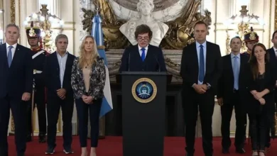 Imagen de Javier Milei anunciando la Ley Anti-Expropiaciones en una cadena nacional