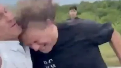 Foto de Pichón Segura y Federico Pelli en el momento de la agresión