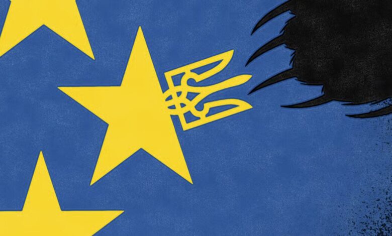 Mapa de Ucrania y la Unión Europea