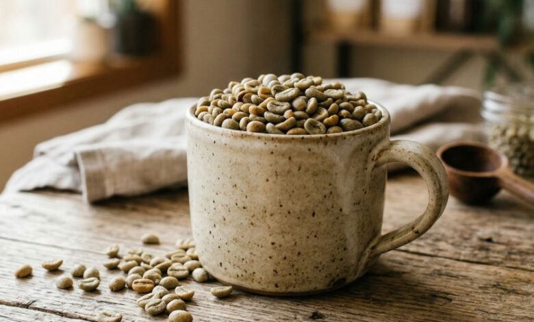 Café verde en una taza