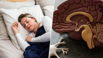 Un hombre duerme y soñando, con una expresión serena en su rostro.