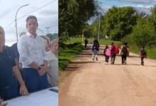 Niños caminando por el Camino a Villa Posse