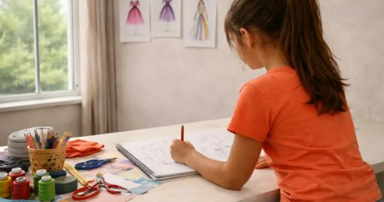 Niña sonriente con una pintura en la mano