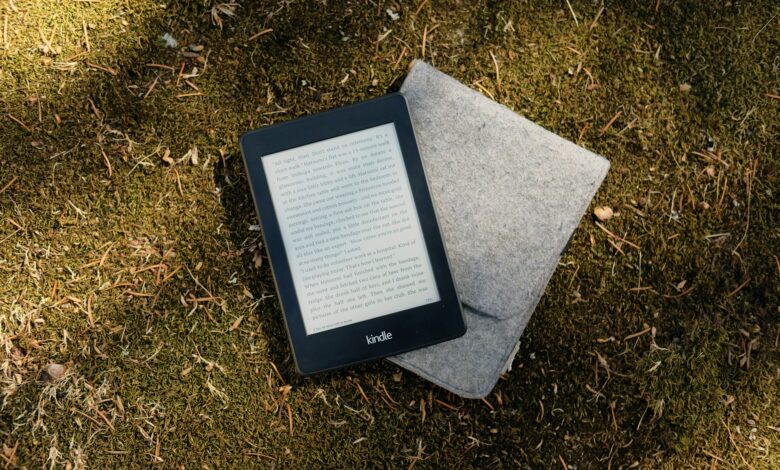 Imagen de un Kindle viejo con la pantalla encendida