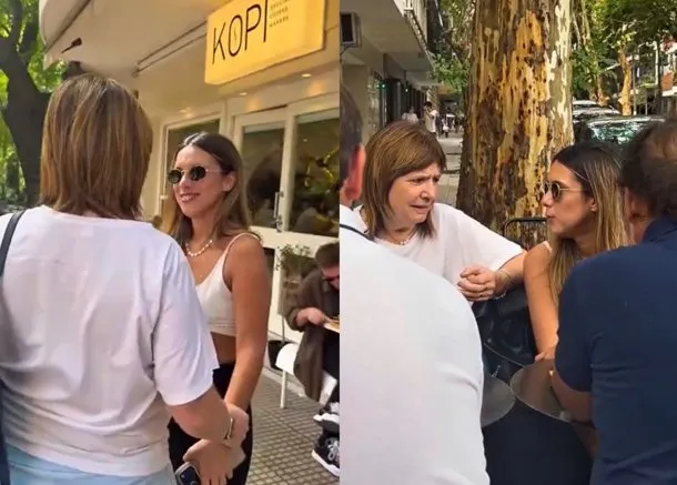 Patricia Bullrich abraza a Agostina Páez en un encuentro en una cafetería