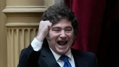 Javier Milei en el Congreso de la Nación, rodeado de periodistas