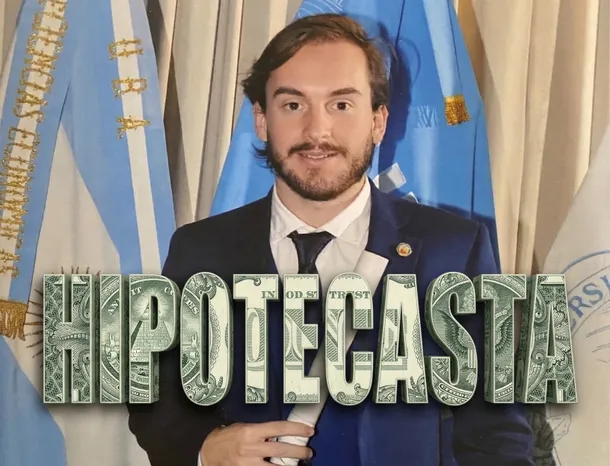 Imagen de un edificio del Banco Nación con un titular que critica la entidad