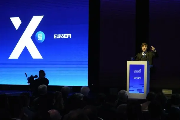 Javier Milei hablando en la Expo EFI 2026