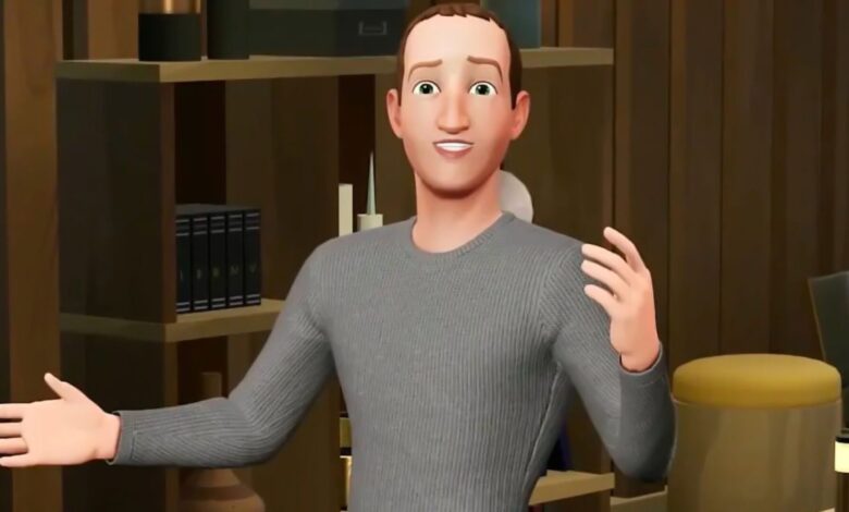 Avatar de Mark Zuckerberg interactuando con empleados en un entorno virtual