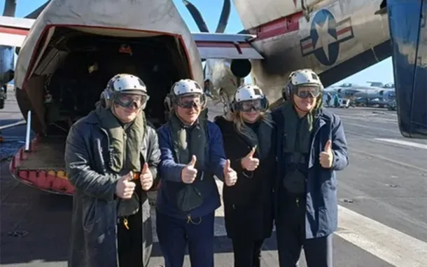 Javier Milei a bordo del USS Nimitz durante los ejercicios navales en el Atlántico Sur