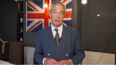 Nigel Farage, líder de la ultraderecha británica, durante una conferencia de prensa
