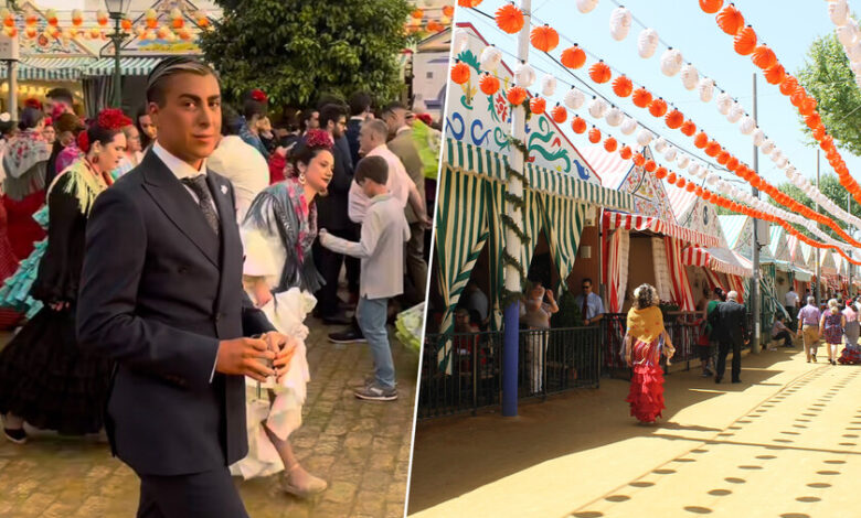 Imagen de una persona con exceso de autobronceado en la Feria de Sevilla