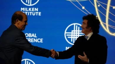 Javier Milei disertando en la 29° Conferencia Global del Instituto Milken