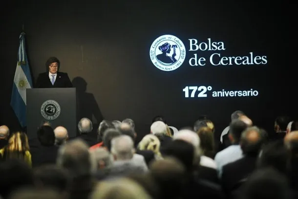 Javier Milei en la Bolsa de Cereales de Buenos Aires