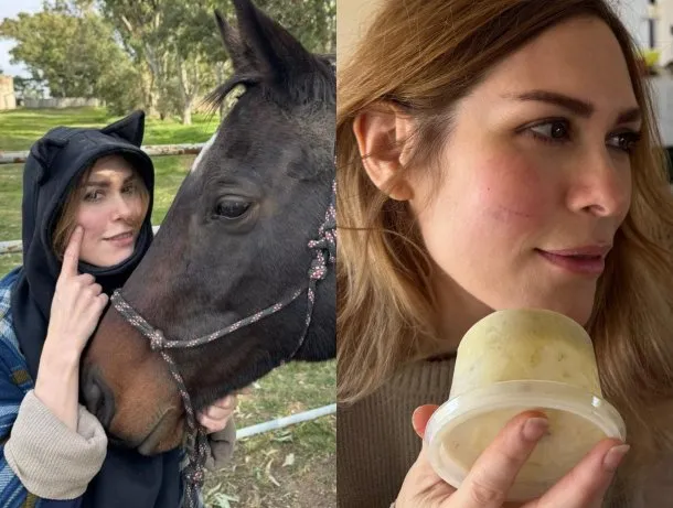 Lilia Lemoine en un entorno rural junto a un caballo