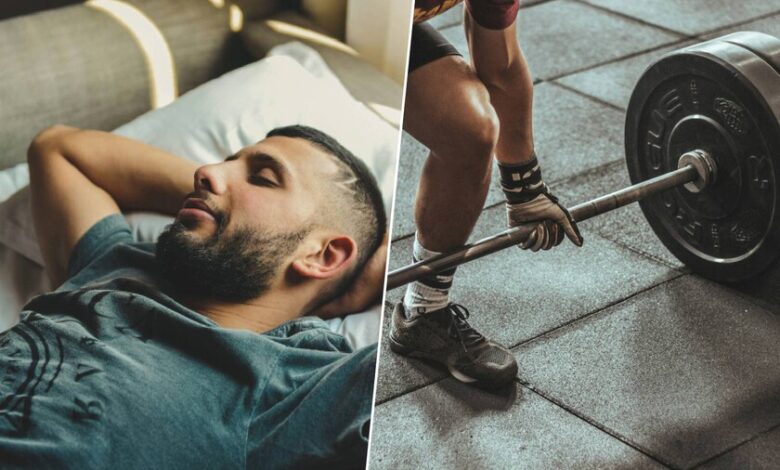 Un hombre acostado en una cama, con una expresión de sueño en su rostro