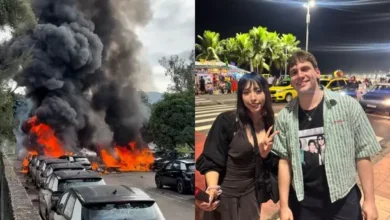 Imagen de un helicóptero siniestrado en Río de Janeiro