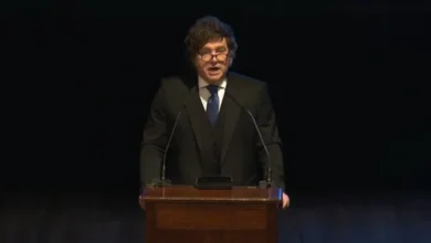 Javier Milei en el Palacio Libertad durante el tributo al Rebe de Lubavitch
