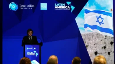Javier Milei durante su discurso en la Conferencia de Latinoamérica de la Fundación Aliados de Israel