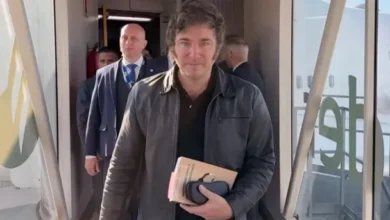 Javier Milei en una reunión con empresarios españoles