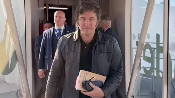 Javier Milei en una reunión con empresarios españoles
