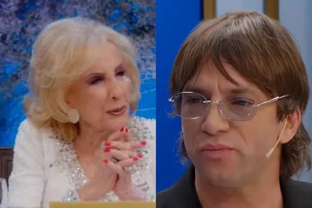 Joaquín Levinton y Mirtha Legrand sonriendo en la mesa del programa