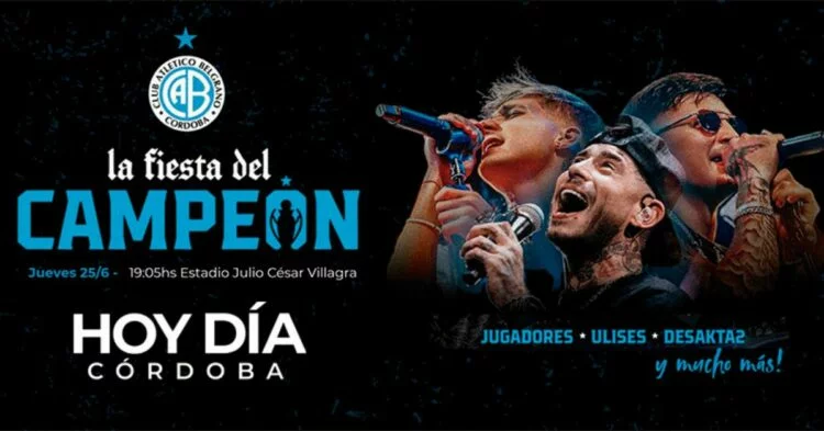 Imagen de la Fiesta del Campeón de Belgrano con jugadores y hinchas celebrando