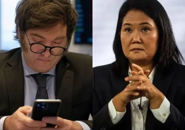 Javier Milei y Keiko Fujimori en una imagen simbólica de su apoyo mutuo