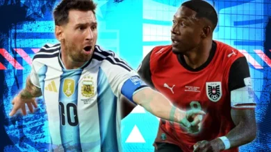 Imagen de la Selección Argentina y Austria en el campo de juego