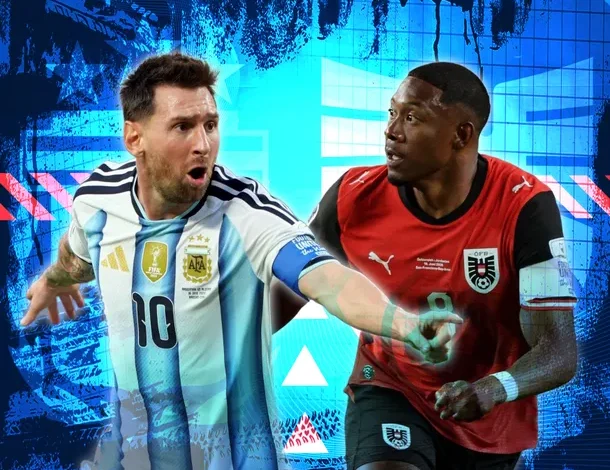 Imagen de la Selección Argentina y Austria en el campo de juego