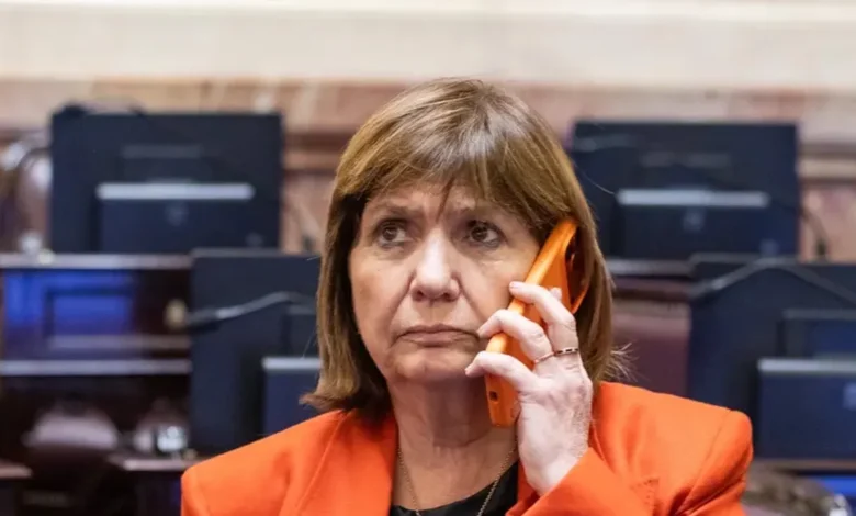 Patricia Bullrich y Adrián Ravier en una conferencia de prensa