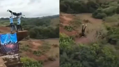 Imagen de una persona realizando un salto extremo con arnés de seguridad